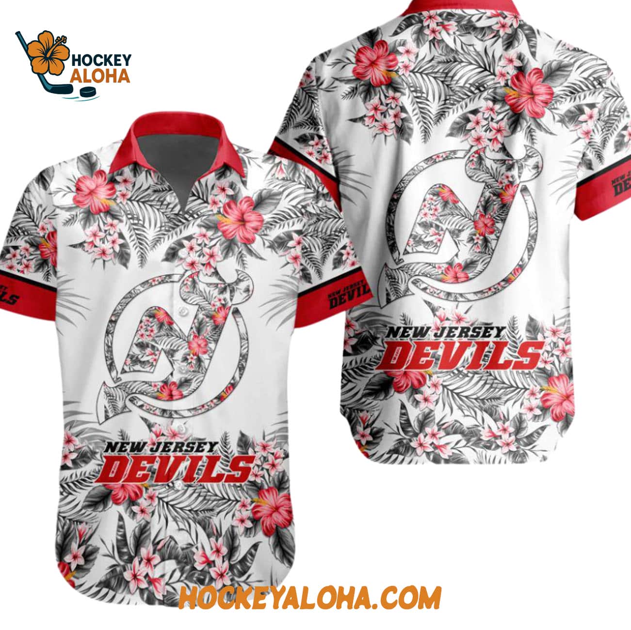 New Jersey Devils Special Flower Tropical Design Hawaiian Button Shirt New Jersey Devils Special Flower Tropical Design Hawaiian Button Shirt