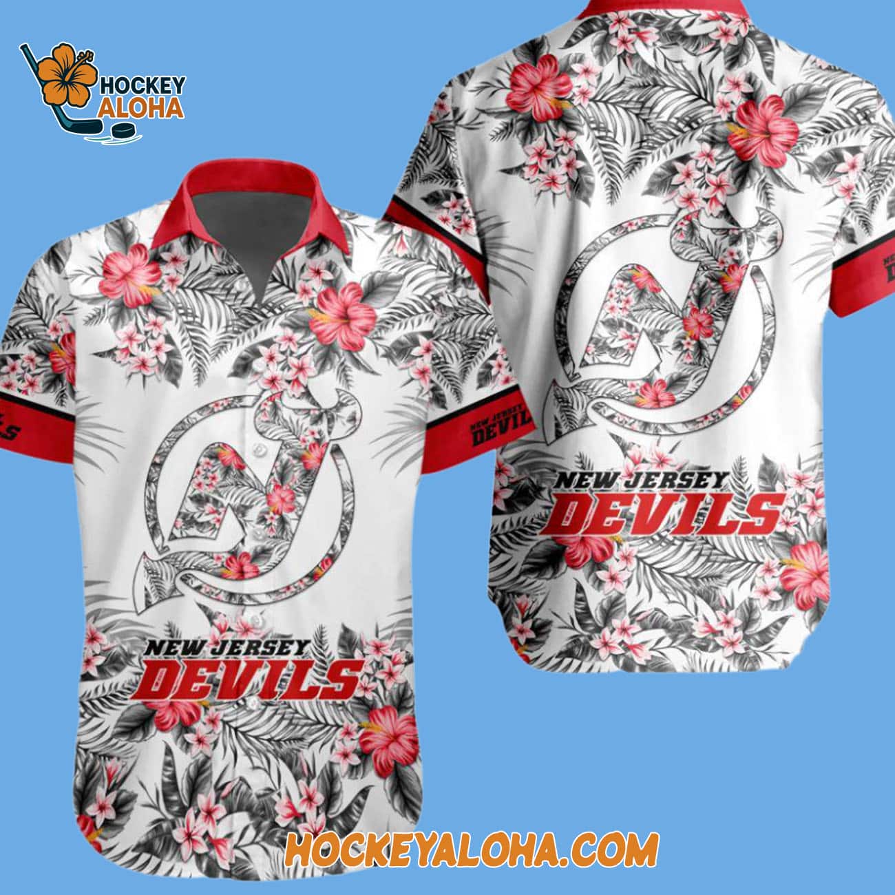 New Jersey Devils Special Flower Tropical Design Hawaiian Button Shirt New Jersey Devils Special Flower Tropical Design Hawaiian Button Shirt