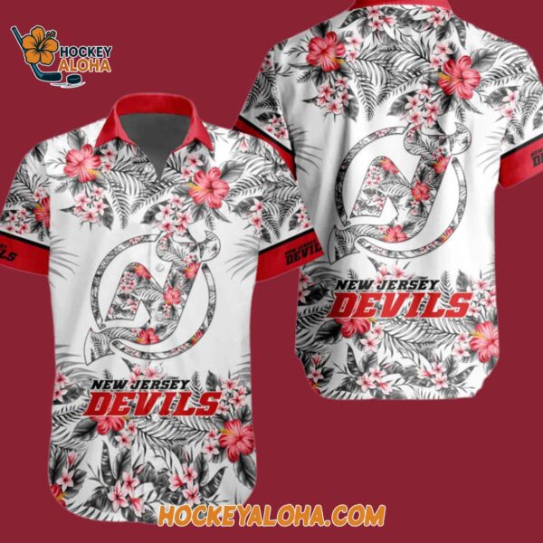 New Jersey Devils Special Flower Tropical Design Hawaiian Button Shirt 4