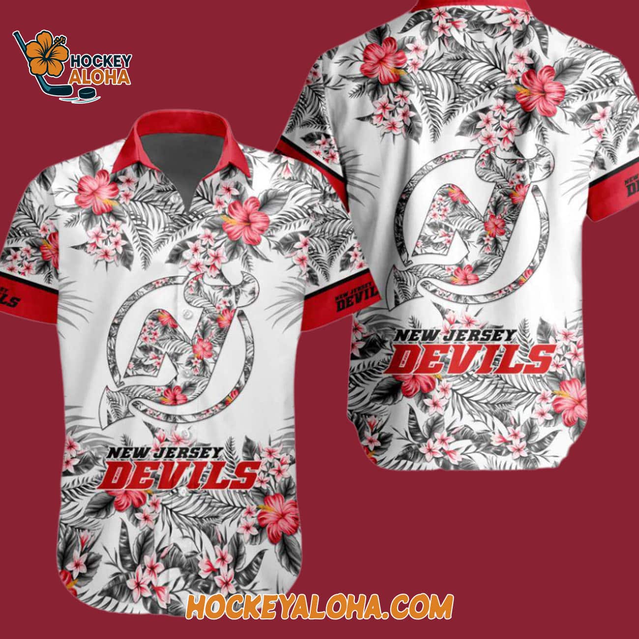 New Jersey Devils Special Flower Tropical Design Hawaiian Button Shirt New Jersey Devils Special Flower Tropical Design Hawaiian Button Shirt
