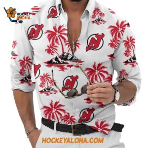New Jersey Devils Special Hockey Long Sleeve Hawaiian Button Shirt 1