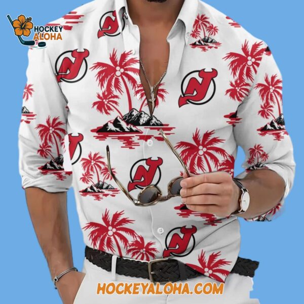 New Jersey Devils Special Hockey Long Sleeve Hawaiian Button Shirt 2