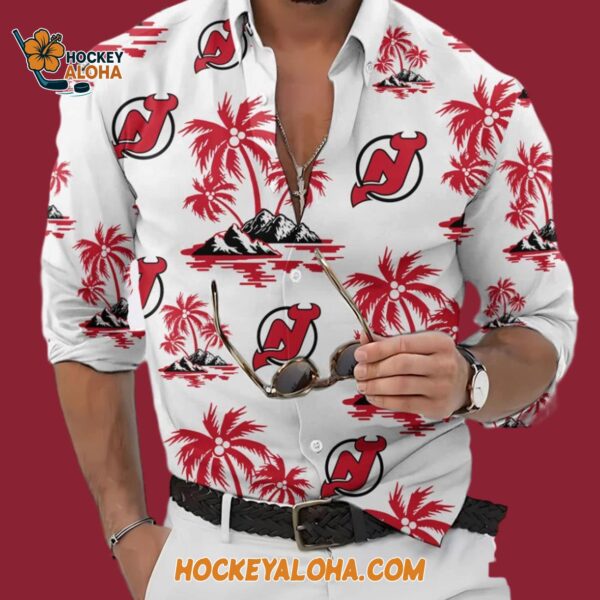 New Jersey Devils Special Hockey Long Sleeve Hawaiian Button Shirt 4
