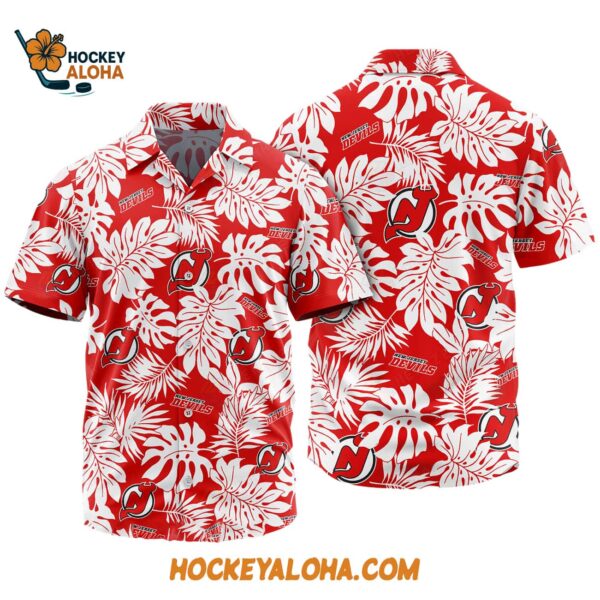 New Jersey Devils Tropical Leafs Design Hawaiian Shirt 1