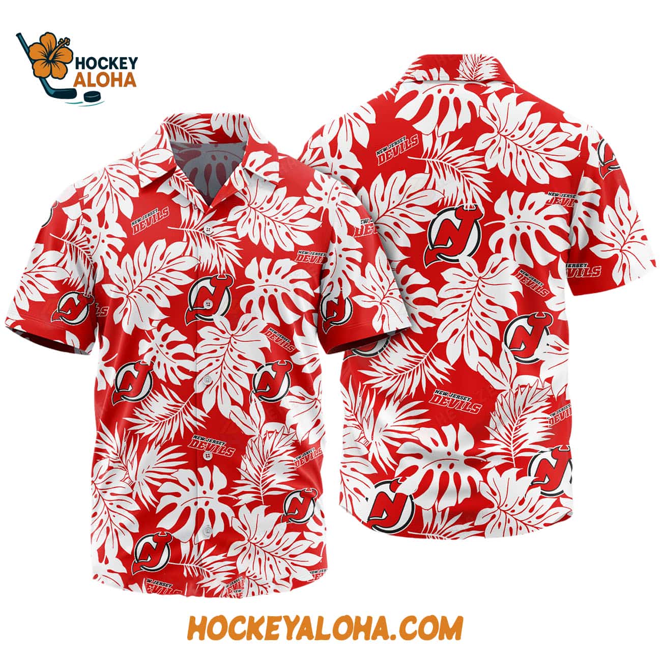 New Jersey Devils Tropical Leafs Design Hawaiian Shirt New Jersey Devils Tropical Leafs Design Hawaiian Shirt