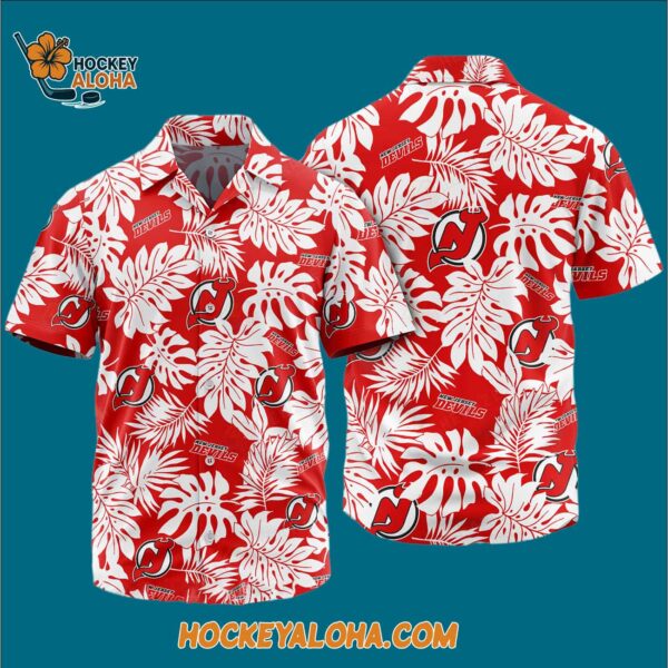 New Jersey Devils Tropical Leafs Design Hawaiian Shirt 3