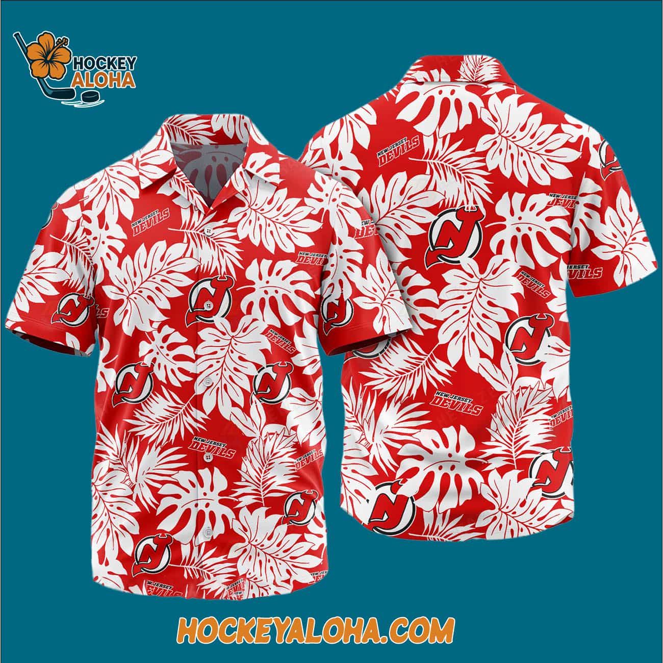 New Jersey Devils Tropical Leafs Design Hawaiian Shirt New Jersey Devils Tropical Leafs Design Hawaiian Shirt