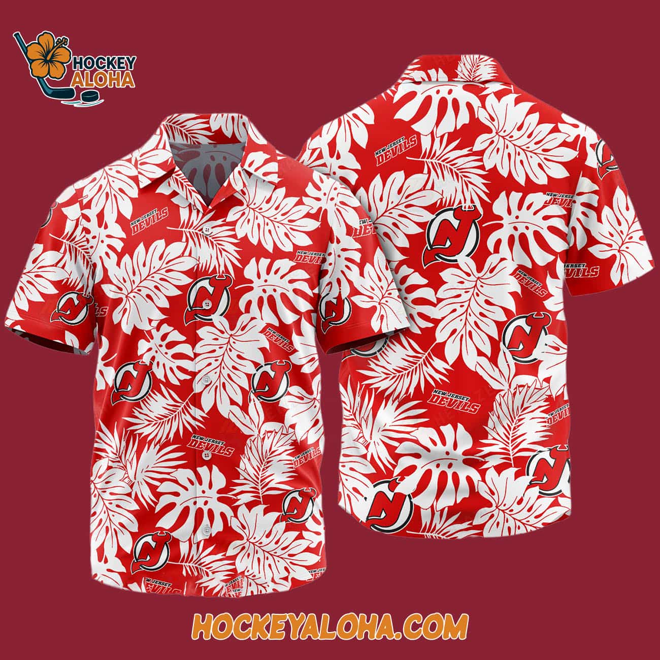 New Jersey Devils Tropical Leafs Design Hawaiian Shirt New Jersey Devils Tropical Leafs Design Hawaiian Shirt