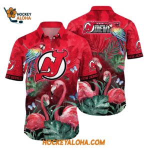 New Jersey Devils Tropical Parrot And Flamingo Motifs Summer Hawaiian Shirt 1
