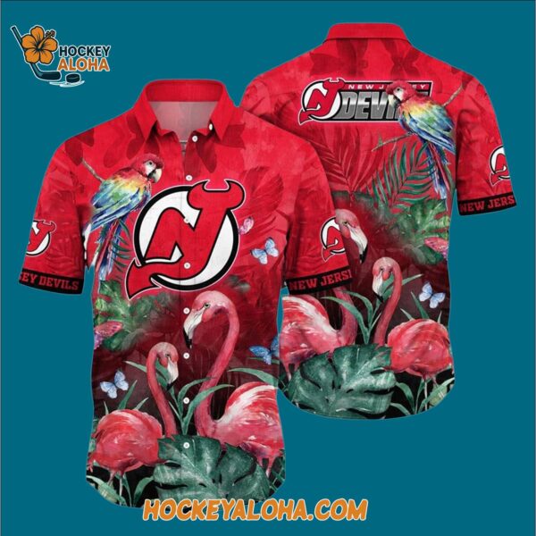 New Jersey Devils Tropical Parrot And Flamingo Motifs Summer Hawaiian Shirt 3