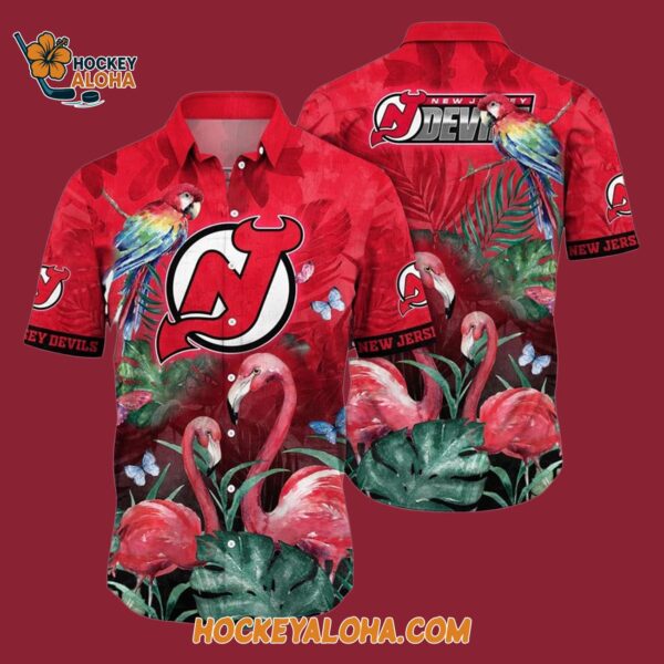 New Jersey Devils Tropical Parrot And Flamingo Motifs Summer Hawaiian Shirt 4