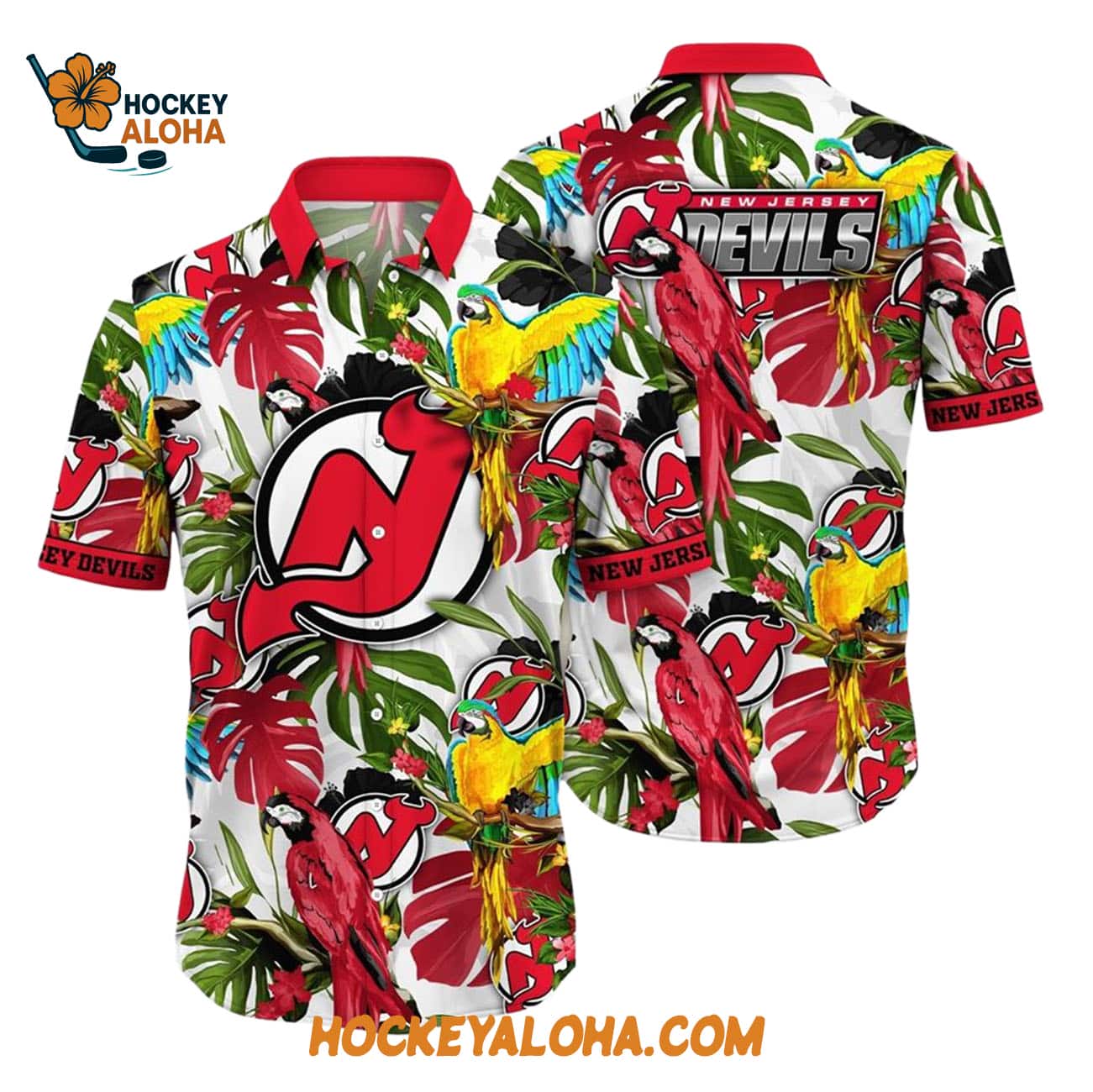 New Jersey Devils Tropical Parrot Pattern Summer Hawaiian Shirt New Jersey Devils Tropical Parrot Pattern Summer Hawaiian Shirt