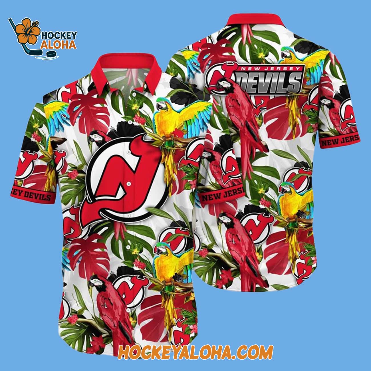 New Jersey Devils Tropical Parrot Pattern Summer Hawaiian Shirt New Jersey Devils Tropical Parrot Pattern Summer Hawaiian Shirt