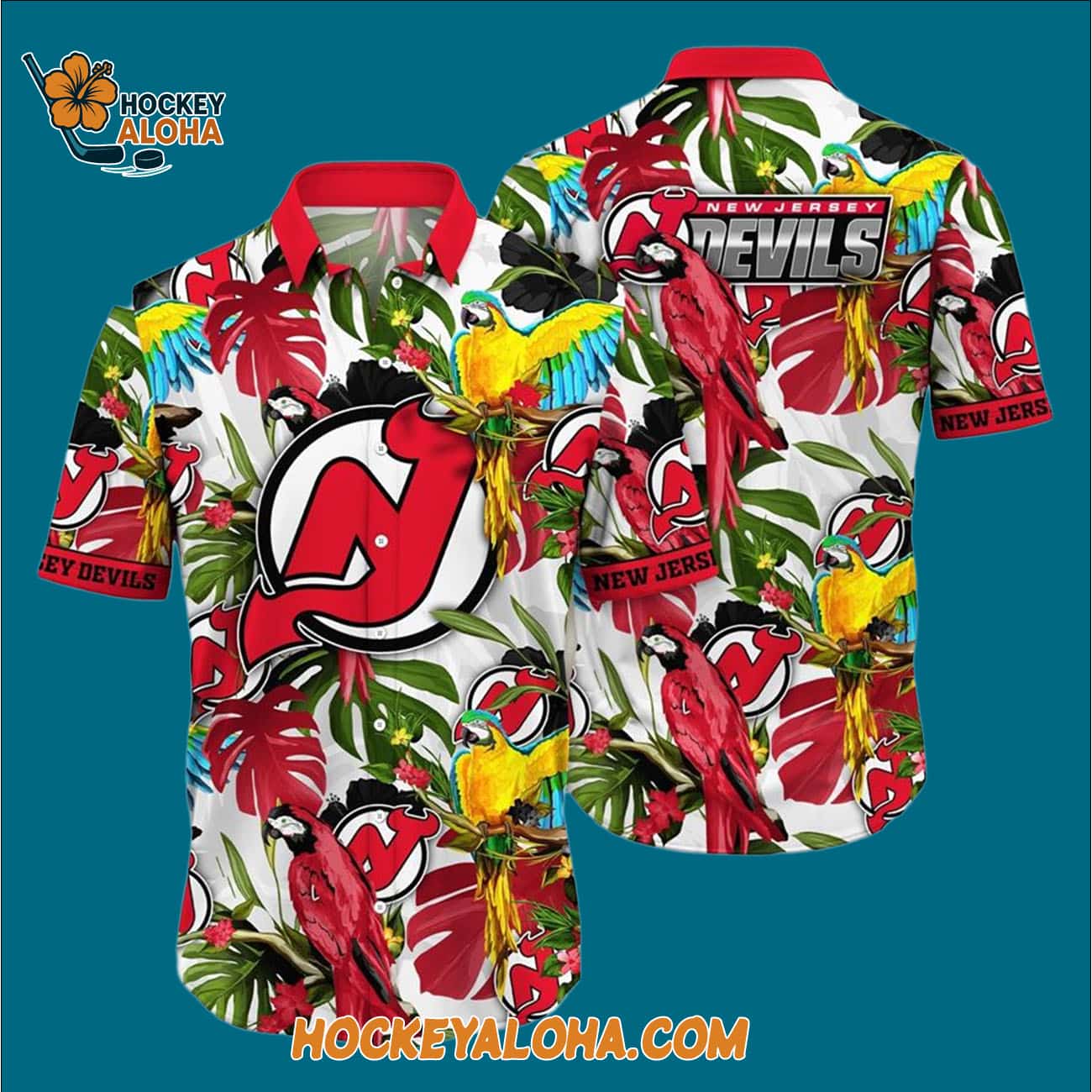 New Jersey Devils Tropical Parrot Pattern Summer Hawaiian Shirt New Jersey Devils Tropical Parrot Pattern Summer Hawaiian Shirt