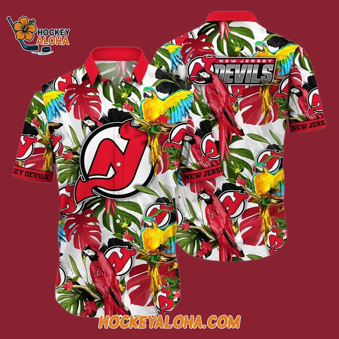 New Jersey Devils Tropical Parrot Pattern Summer Hawaiian Shirt New Jersey Devils Tropical Parrot Pattern Summer Hawaiian Shirt