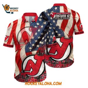 New Jersey Devils With American Flag Pattern Summer Hawaiian Shirt 1