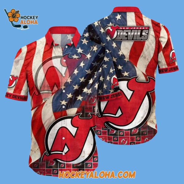 New Jersey Devils With American Flag Pattern Summer Hawaiian Shirt 2