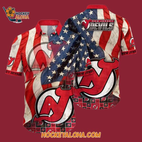 New Jersey Devils With American Flag Pattern Summer Hawaiian Shirt 4