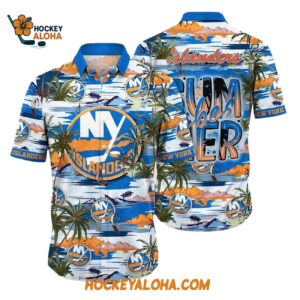 New York Islanders Tropical Desert Island Motif Summer Hawaiian Shirt 1