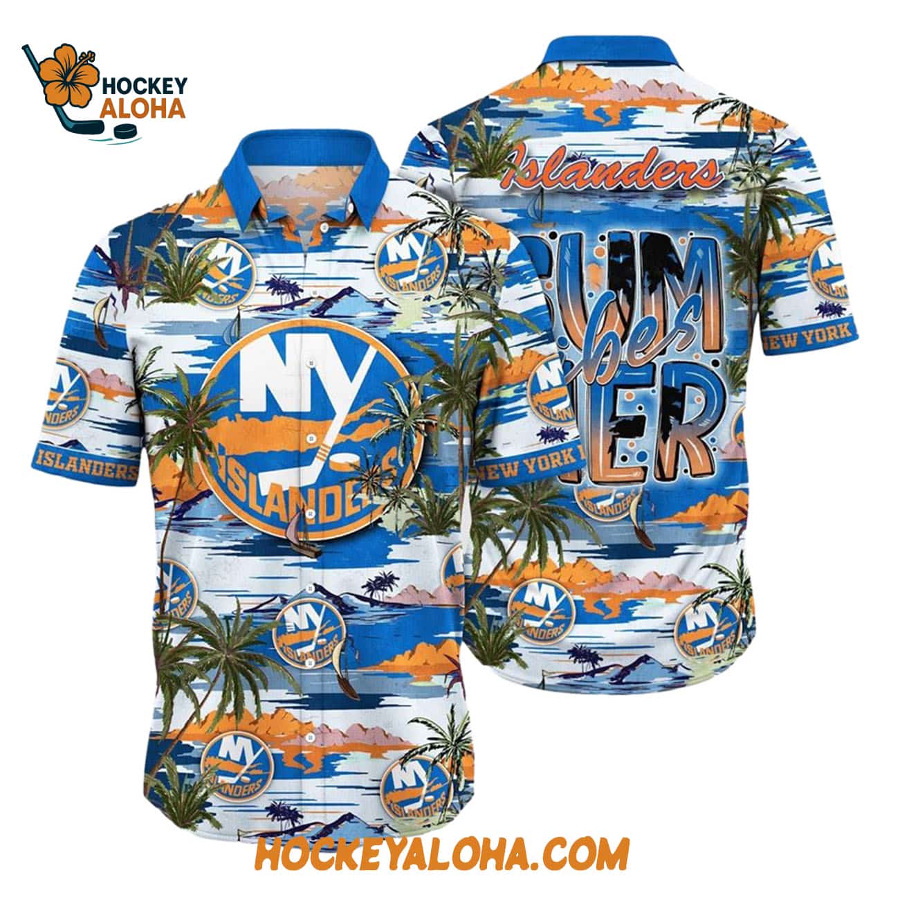New York Islanders Tropical Desert Island Motif Summer Hawaiian Shirt New York Islanders Tropical Desert Island Motif Summer Hawaiian Shirt