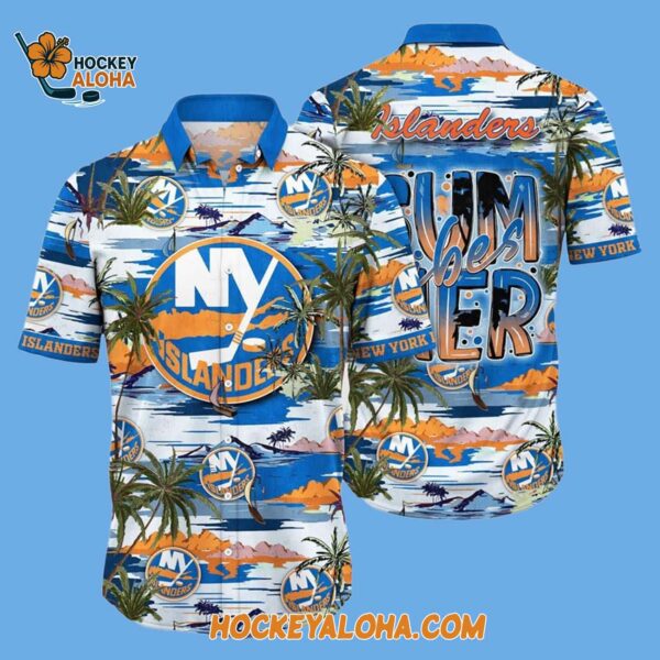 New York Islanders Tropical Desert Island Motif Summer Hawaiian Shirt 2