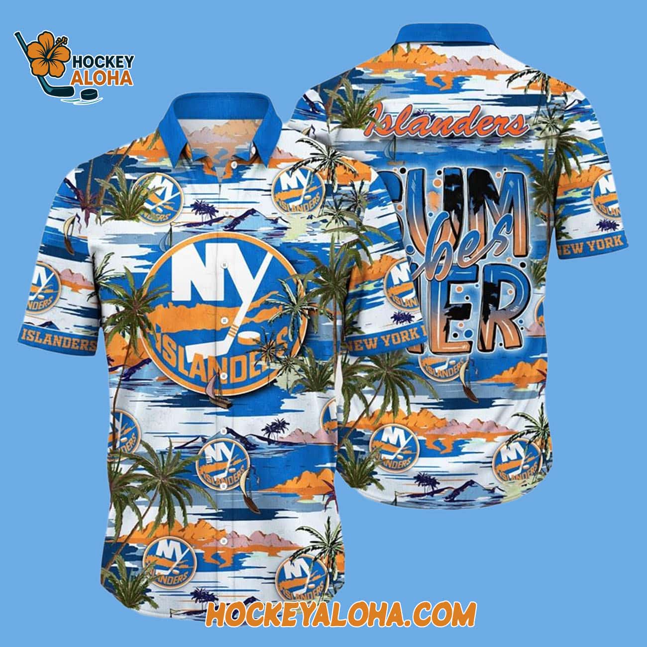 New York Islanders Tropical Desert Island Motif Summer Hawaiian Shirt New York Islanders Tropical Desert Island Motif Summer Hawaiian Shirt