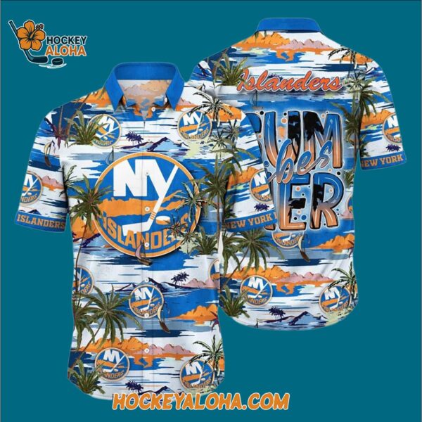 New York Islanders Tropical Desert Island Motif Summer Hawaiian Shirt 3