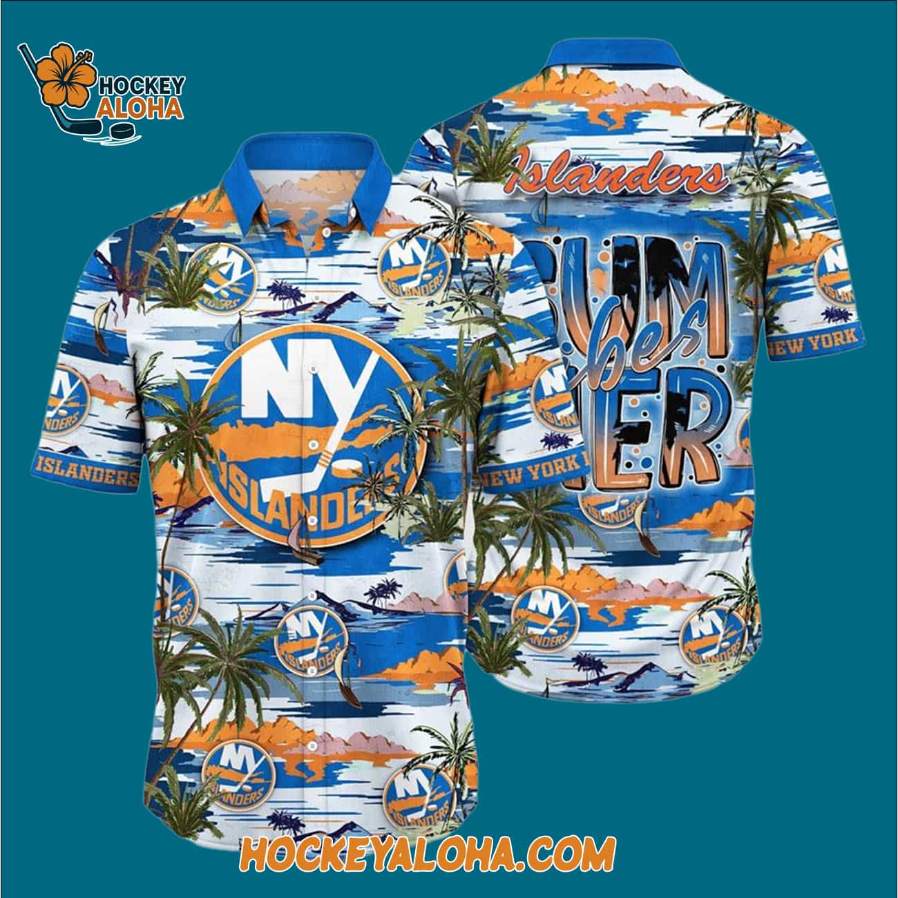 New York Islanders Tropical Desert Island Motif Summer Hawaiian Shirt New York Islanders Tropical Desert Island Motif Summer Hawaiian Shirt
