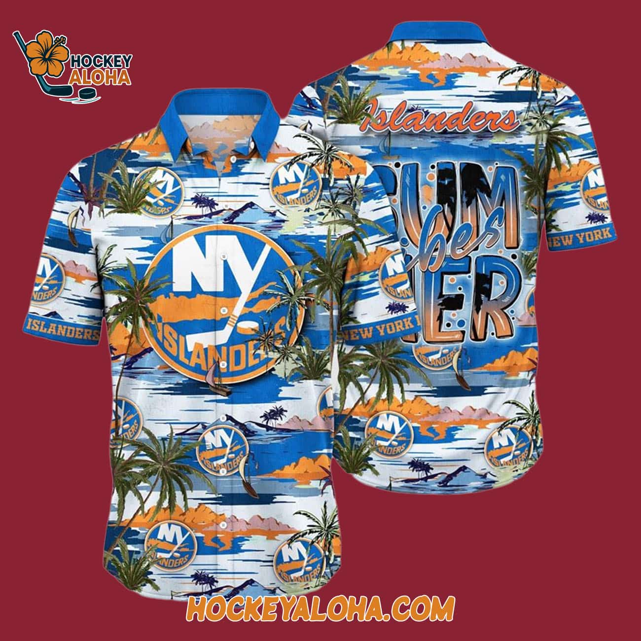 New York Islanders Tropical Desert Island Motif Summer Hawaiian Shirt New York Islanders Tropical Desert Island Motif Summer Hawaiian Shirt