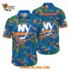 New York Islanders Tropical Leaf Pattern Summer Hawaiian Shirt 1