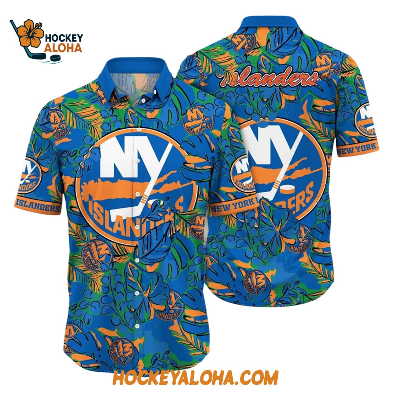 New York Islanders Tropical Leaf Pattern Summer Hawaiian Shirt New York Islanders Tropical Leaf Pattern Summer Hawaiian Shirt