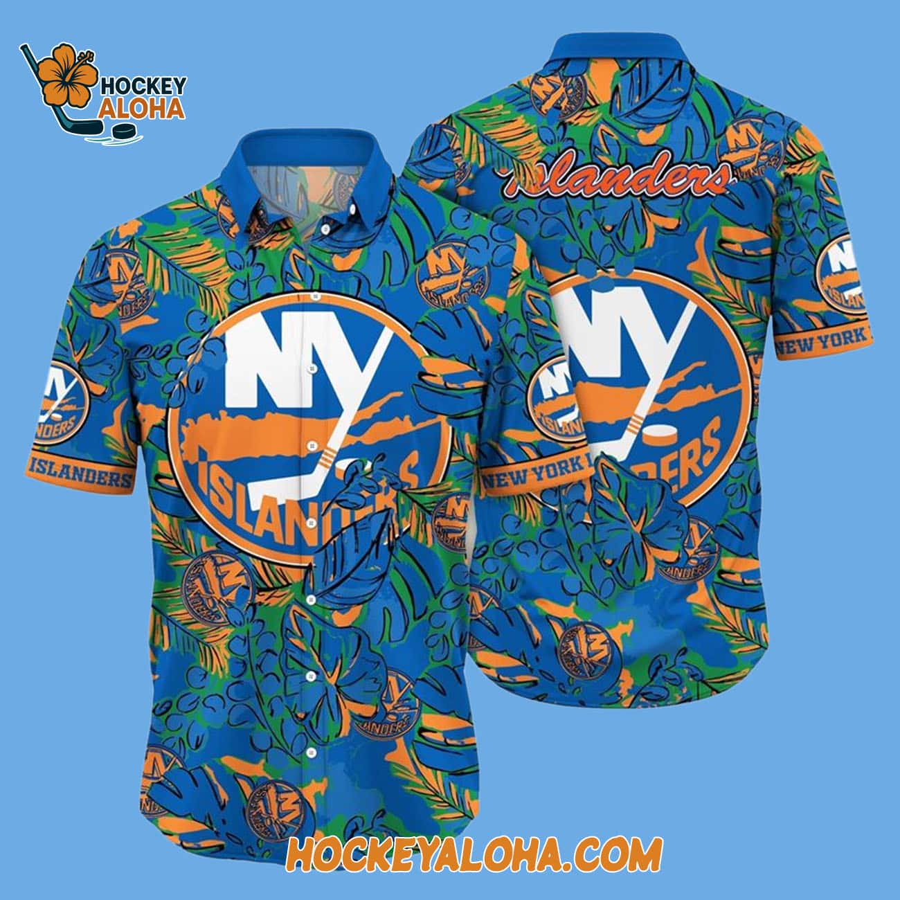 New York Islanders Tropical Leaf Pattern Summer Hawaiian Shirt New York Islanders Tropical Leaf Pattern Summer Hawaiian Shirt