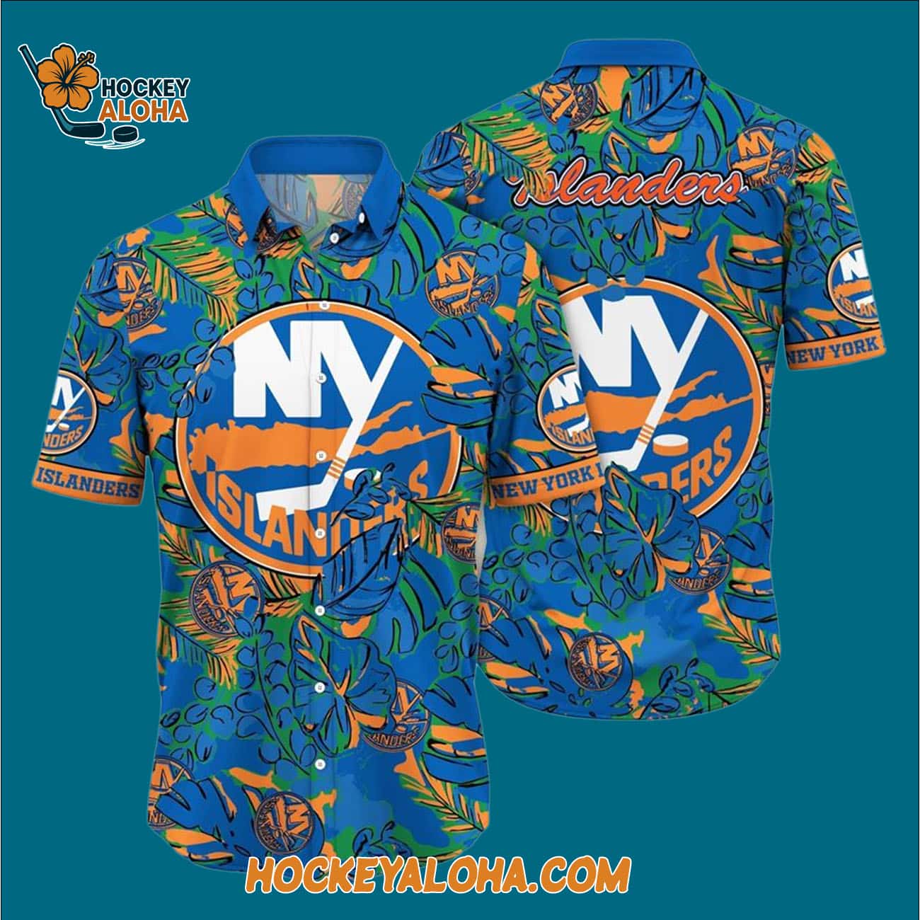 New York Islanders Tropical Leaf Pattern Summer Hawaiian Shirt New York Islanders Tropical Leaf Pattern Summer Hawaiian Shirt