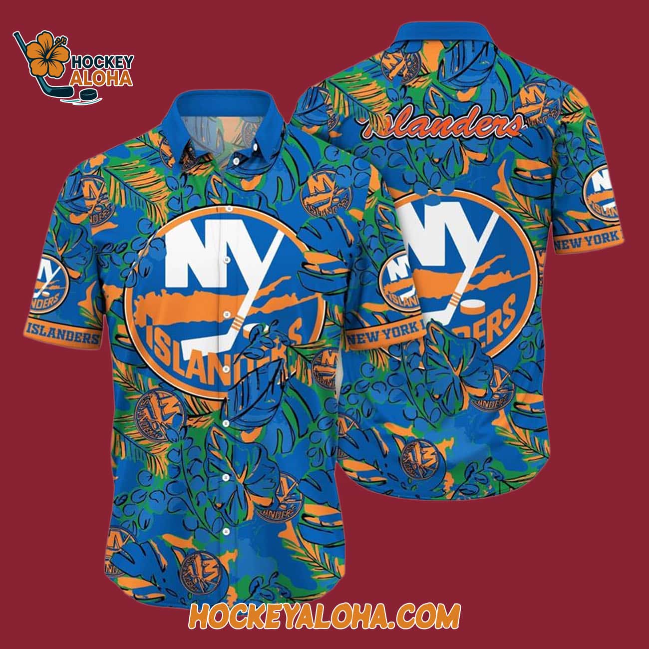 New York Islanders Tropical Leaf Pattern Summer Hawaiian Shirt New York Islanders Tropical Leaf Pattern Summer Hawaiian Shirt