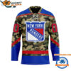 New York Rangers Camo Veterans Custom Hockey Jersey 1