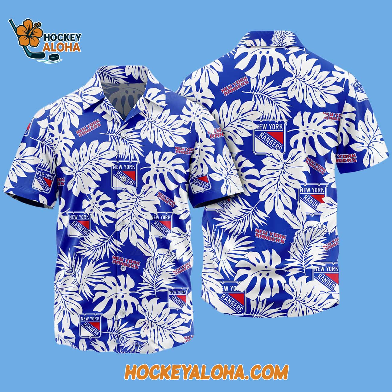 New York Rangers Tropical Leafs Design Hawaiian Shirt New York Rangers Tropical Leafs Design Hawaiian Shirt