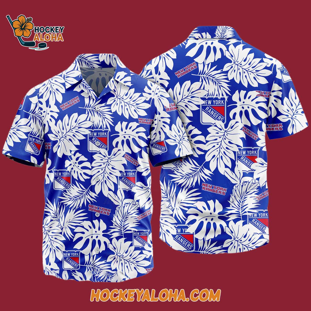 New York Rangers Tropical Leafs Design Hawaiian Shirt New York Rangers Tropical Leafs Design Hawaiian Shirt