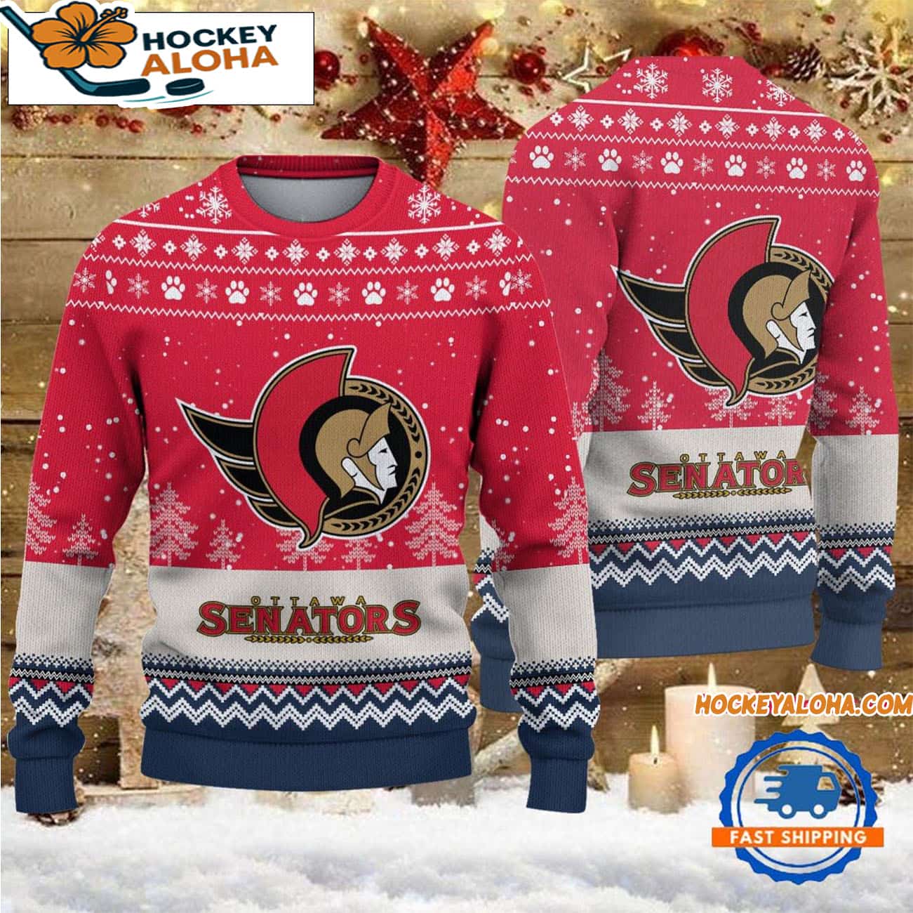 Ottawa Senators Hockey Team Design New Christmas Ugly Sweater Ottawa Senators Hockey Team Design New Christmas Ugly Sweater