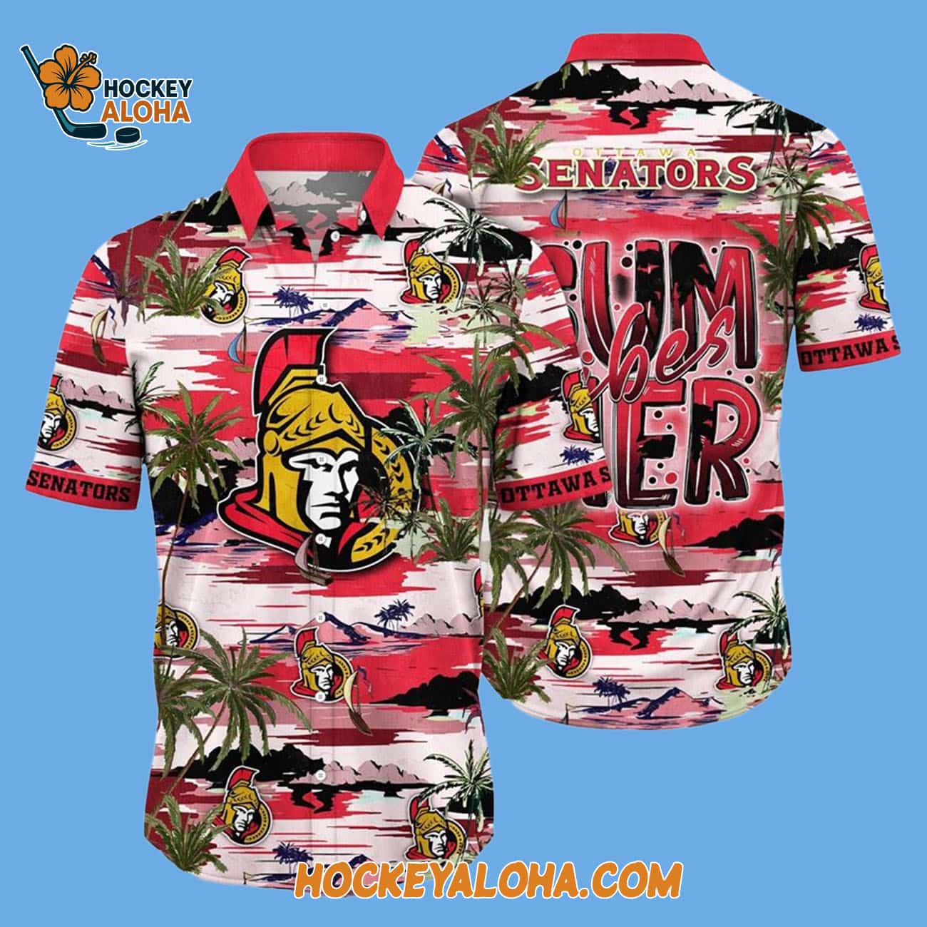 Ottawa Senators Tropical Desert Island Motif Summer Hawaiian Shirt Ottawa Senators Tropical Desert Island Motif Summer Hawaiian Shirt