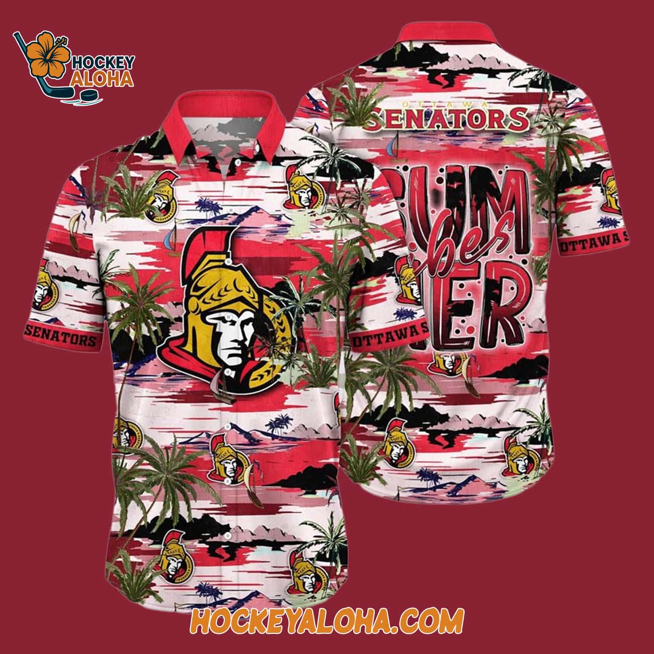 Ottawa Senators Tropical Desert Island Motif Summer Hawaiian Shirt Ottawa Senators Tropical Desert Island Motif Summer Hawaiian Shirt