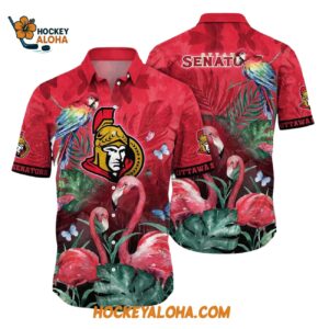 Ottawa Senators Tropical Parrot And Flamingo Motifs Summer Hawaiian Shirt 1