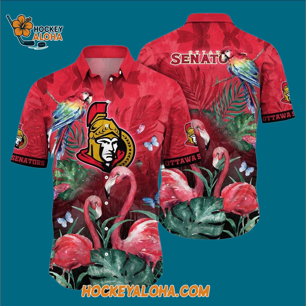 Ottawa Senators Tropical Parrot And Flamingo Motifs Summer Hawaiian Shirt Ottawa Senators Tropical Parrot And Flamingo Motifs Summer Hawaiian Shirt