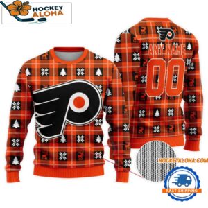 Philadelphia Flyers Snow Tree Christmas Ugly Sweater Custom Name And Custom Number