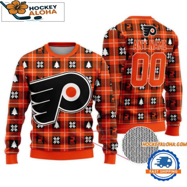 Philadelphia Flyers Snow Tree Christmas Ugly Sweater Custom Name And Custom Number