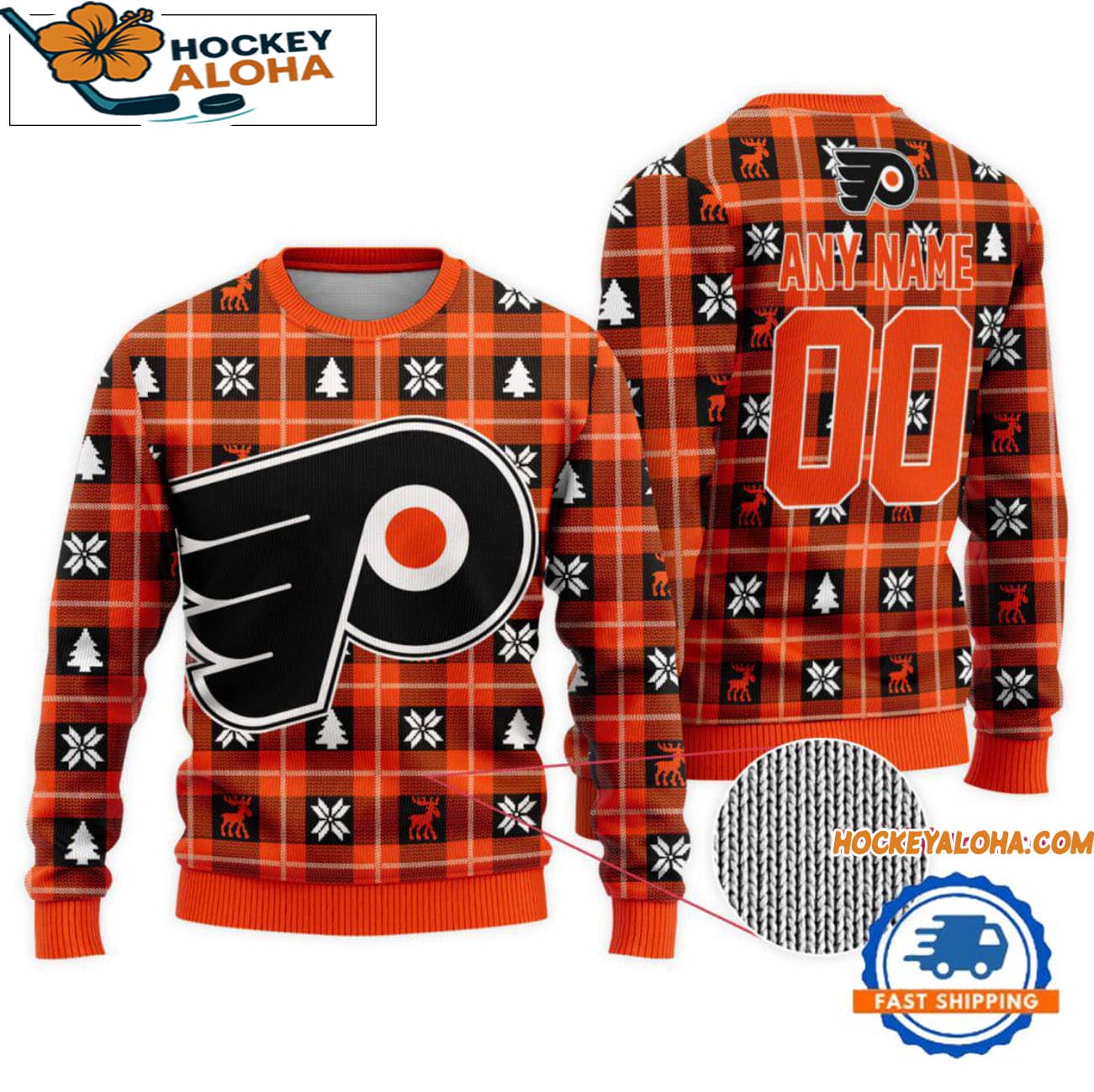 Philadelphia Flyers Snow Tree Christmas Ugly Sweater, Custom Name And Custom Number Philadelphia Flyers Snow Tree Christmas Ugly Sweater, Custom Name And Custom Number
