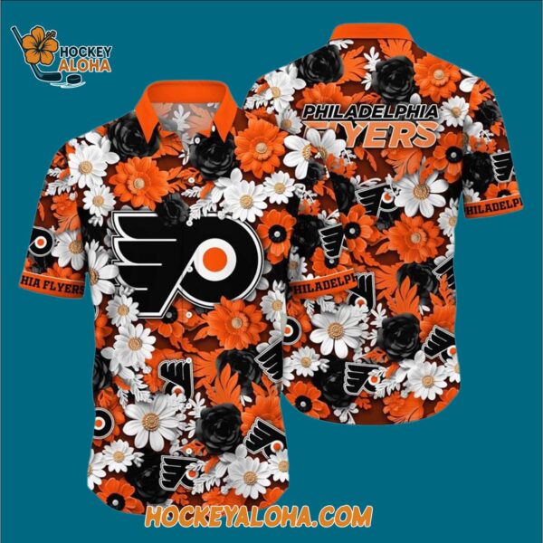 Philadelphia Flyers Tropical Begonia Flower Pattern Summer Hawaiian Shirt 3