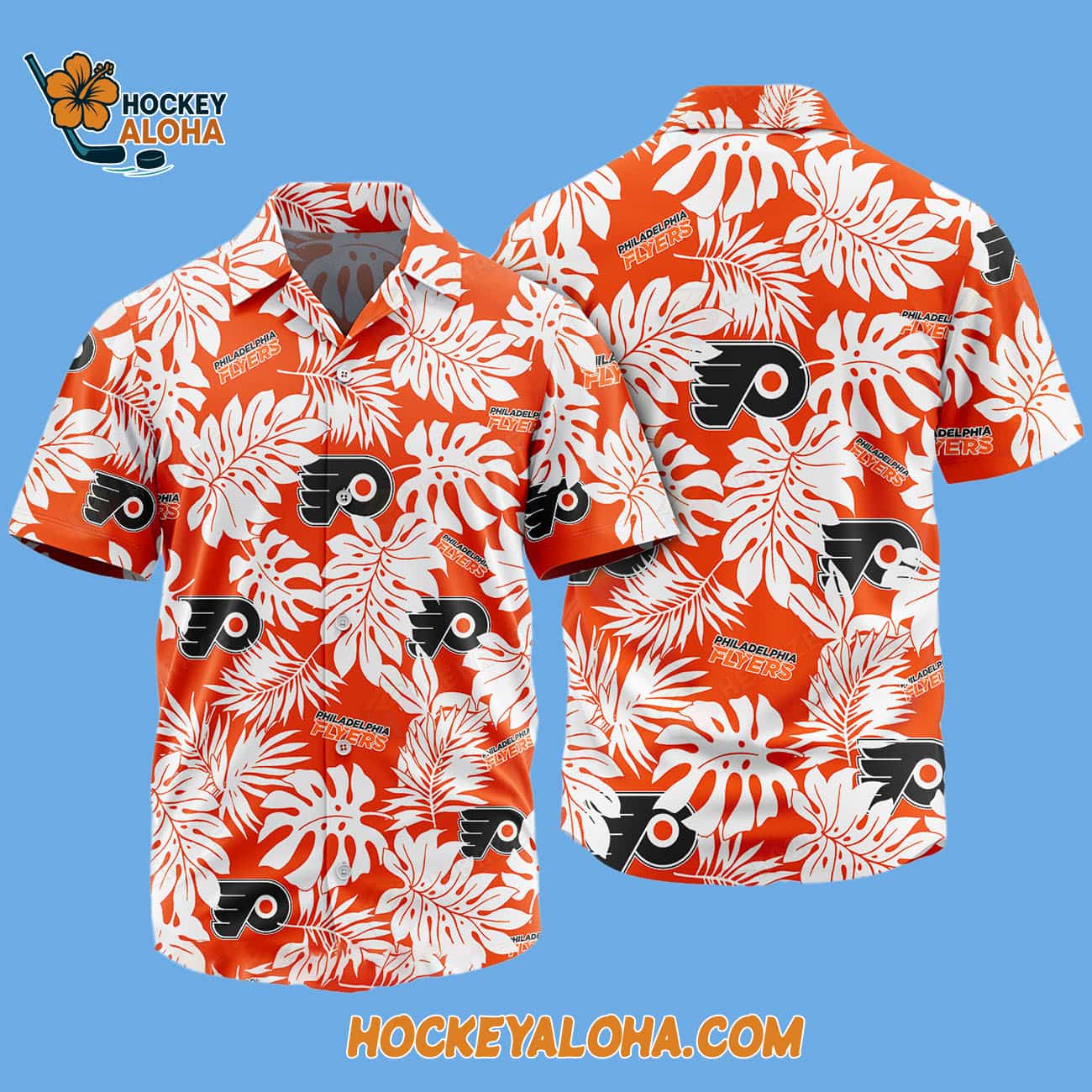 Philadelphia Flyers Tropical Leafs Design Hawaiian Shirt Philadelphia Flyers Tropical Leafs Design Hawaiian Shirt