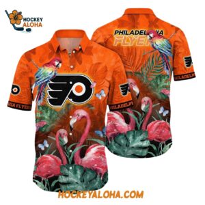 Philadelphia Flyers Tropical Parrot And Flamingo Motifs Summer Hawaiian Shirt 1