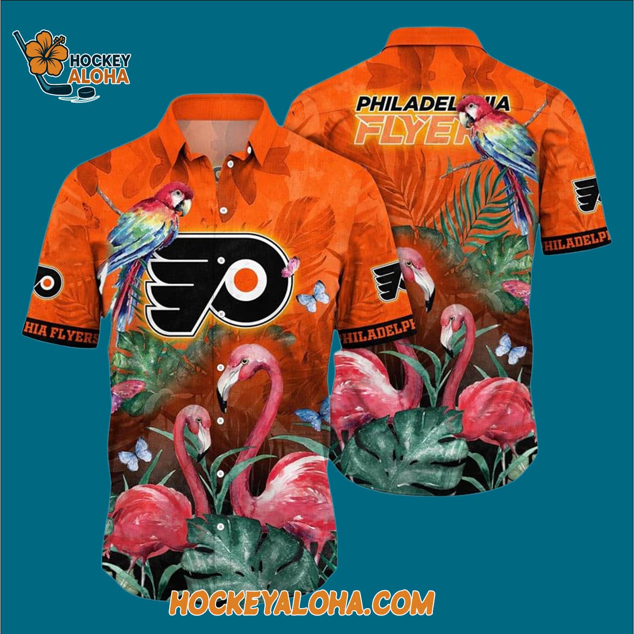 Philadelphia Flyers Tropical Parrot And Flamingo Motifs Summer Hawaiian Shirt Philadelphia Flyers Tropical Parrot And Flamingo Motifs Summer Hawaiian Shirt