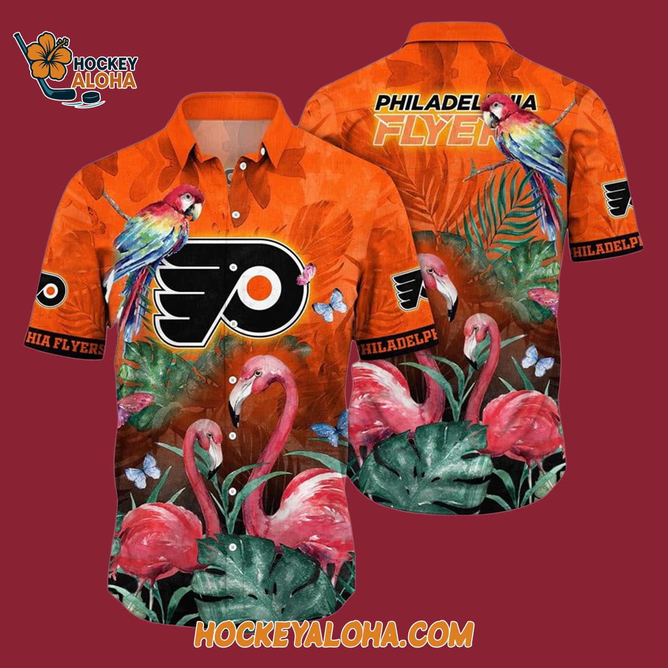 Philadelphia Flyers Tropical Parrot And Flamingo Motifs Summer Hawaiian Shirt Philadelphia Flyers Tropical Parrot And Flamingo Motifs Summer Hawaiian Shirt